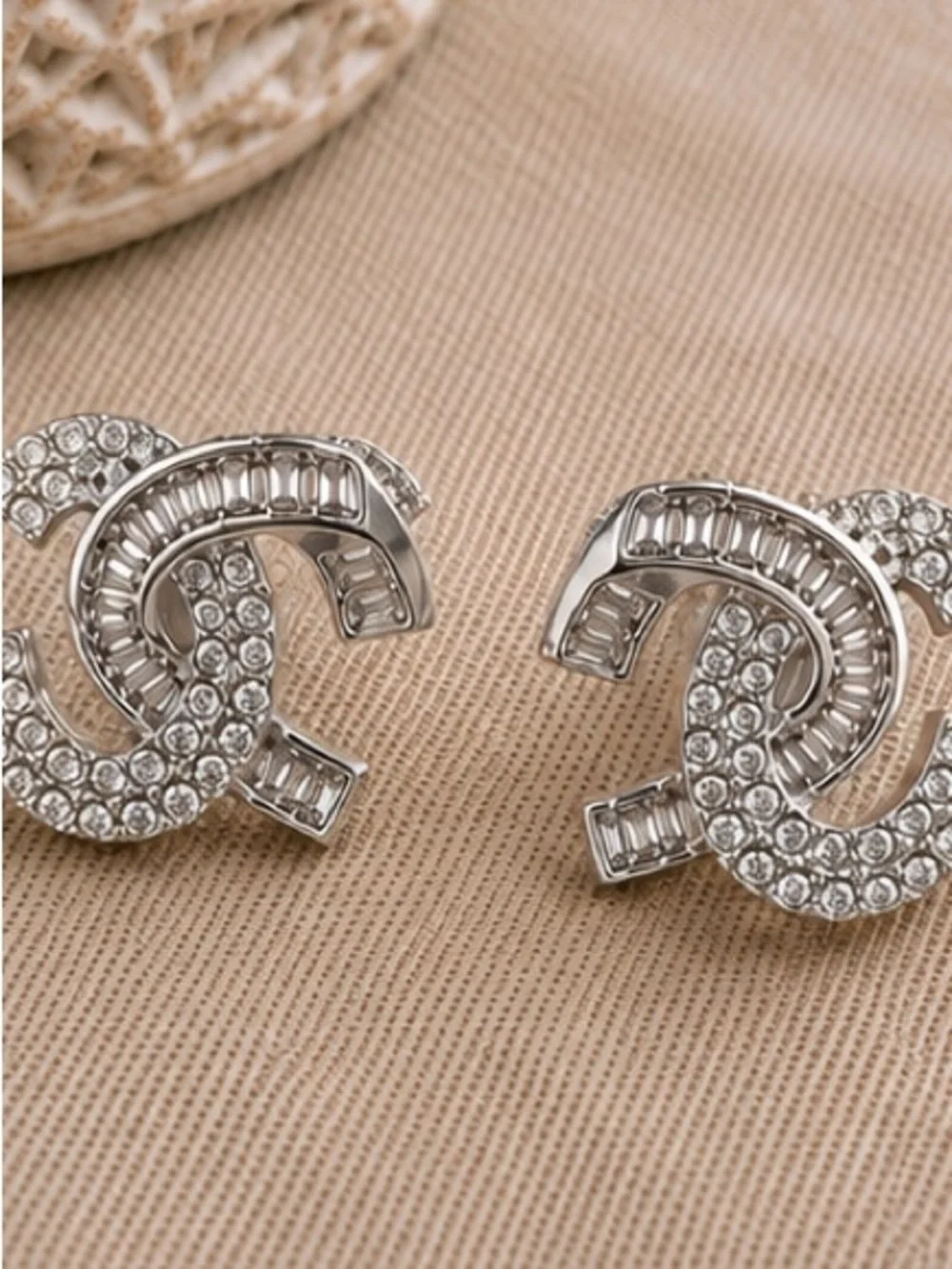 Designer Inspired Silver Crystal Logo Stud Earrings | Luxe Statement